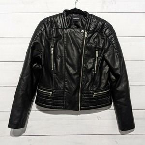 Members Only Vegan Leather Black Quilted Motorcycle Jacket Women's Size Medium
